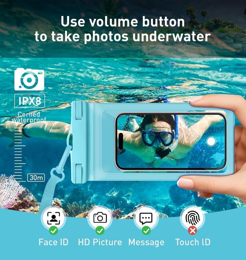 Vsagier Waterproof Phone Case, with Inside Card Pack, IPX8 Under Water Phone Bag Compatible for iPhone 17/16/15/14/13/12 Pro Max Plus Cellphone Up to 8.3", Travel Essentials, 2 Pack-Black&Blue - Image 4